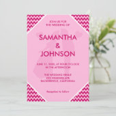 Retro Blush Roze Chevron Streep Bruiloft Kaart (Staand voorkant)