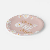 Retro Blush Roze Daisy Eerste Verjaardag Papieren Bordje (Gekanteld)