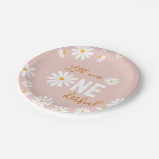 Retro Blush Roze Daisy Eerste Verjaardag Papieren Bordje (Gekanteld)