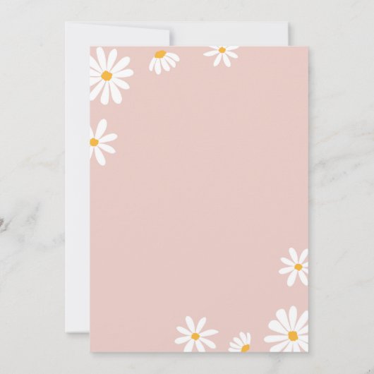 Retro Blush Roze Daisy Eerste Verjaardag Uitnodigi Kaart (Achterkant)