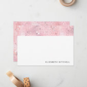 Retro Blush Roze Disco Ball Spiegel | Monogram Notitiekaartje (Voorkant / Achterkant in situ)