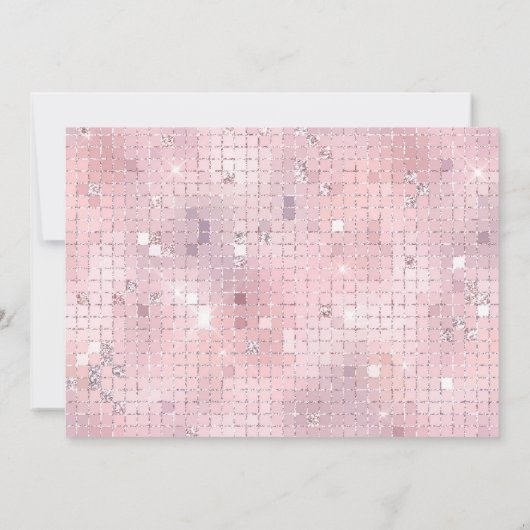 Retro Blush Roze Disco Ball Spiegel | Monogram Notitiekaartje (Achterkant)