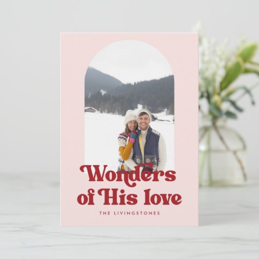 Retro Blush Wonders van zijn Love Arch Photo Holid Feestdagenkaart (Staand voorkant)