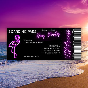 Retro Boarding Pass Neon Flamingo Zomerdag Feest Kaart