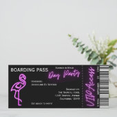 Retro Boarding Pass Neon Flamingo Zomerdag Feest Kaart (Staand voorkant)