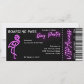 Retro Boarding Pass Neon Flamingo Zomerdag Feest Kaart (Voorkant)