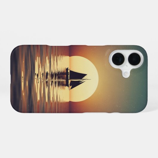 Retro Boat on Calm Sea iPhone 16 Hoesje (Achterkant horizontaal)