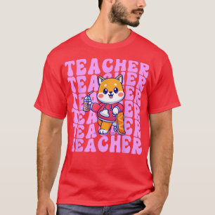 Retro Boba docent cute shiba terug naar school S T-shirt