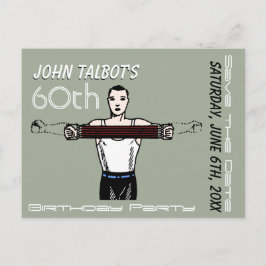 Retro Bodybuilding 60e verjaardag Bewaar de datum Aankondigingskaart
