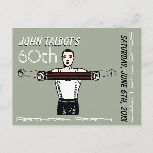 Retro Bodybuilding 60e verjaardag Bewaar de datum Aankondigingskaart (Voorkant)