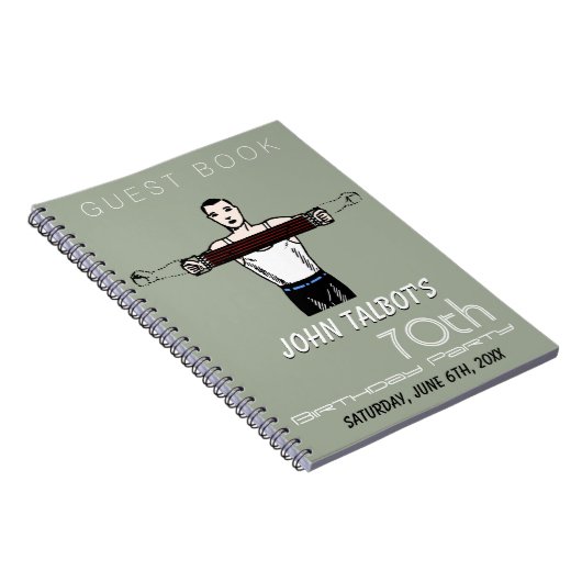 Retro Bodybuilding 70th Birthday Party Guest Book Notitieboek (Rechterzijde)