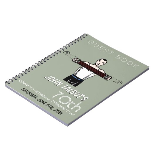Retro Bodybuilding 70th Birthday Party Guest Book Notitieboek (Linkerzijde)