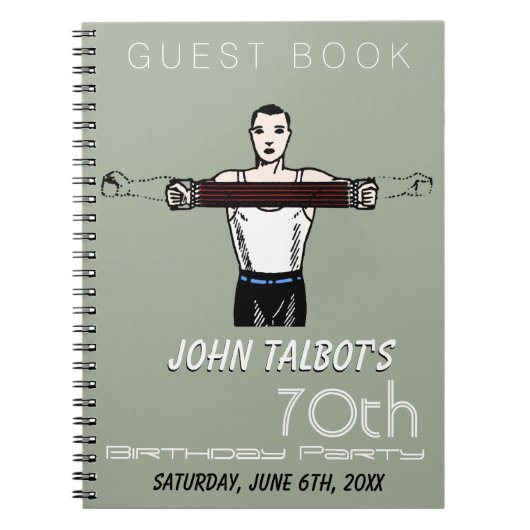 Retro Bodybuilding 70th Birthday Party Guest Book Notitieboek (Voorkant)