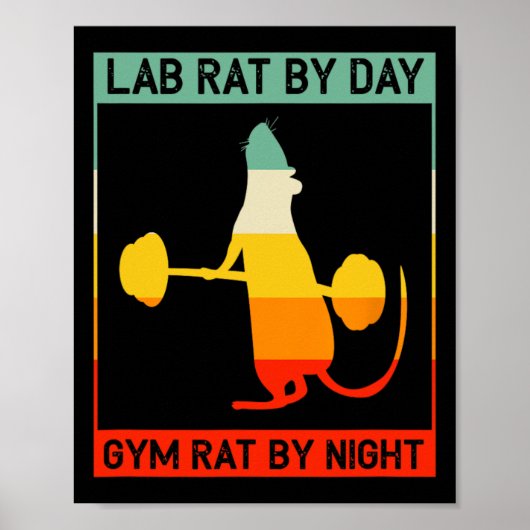 Retro Bodybuilding Lab Rat By Day Gym Rat By Night Poster (Voorkant)