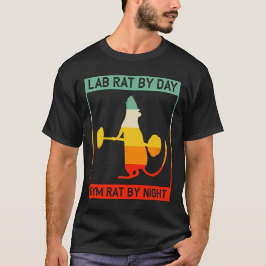 Retro Bodybuilding Lab Rat By Day Gym Rat By Night T-shirt (Voorkant)