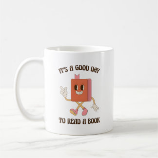 Retro Boek Mascotte Het Is Een Goede Dag Om Een Bo Koffiemok