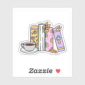 Retro boeken en koffie waterdicht sticker (Vel)