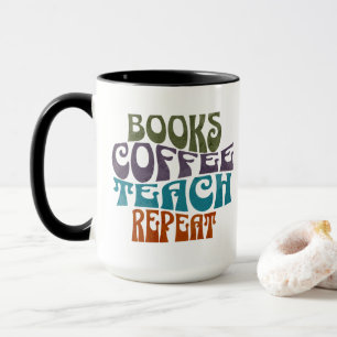 Retro Boeken Koffie Lesgeven Herhalen Typografie Mok
