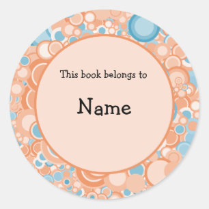 Retro boekenplaat met blauwe en roze cirkels en st ronde sticker