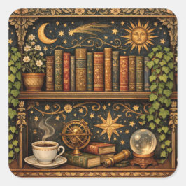 Retro boekenplank boek liefhebber hemel sterren vierkante sticker