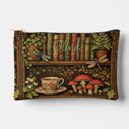 Retro boekenplank libellen koffie bloemen etui (Voorkant)