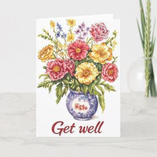 Retro boeket bloemen worden goed feestdagen kaart