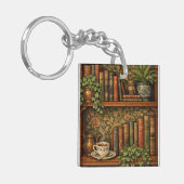 Retro boekliefhebber kunst sleutelhanger (Voorkant Links)