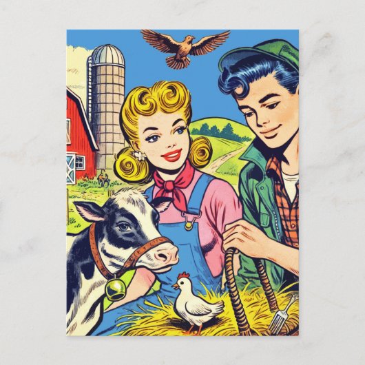 Retro Boerderij Comics Briefkaart (Voorkant)