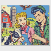 Retro Boerderij Comics Cadeaupapier (Vlak)