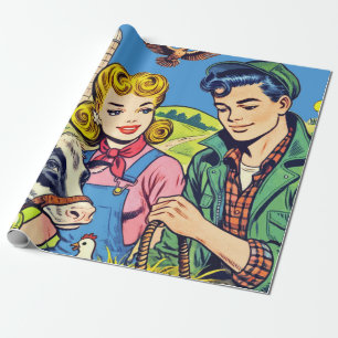 Retro Boerderij Comics Cadeaupapier