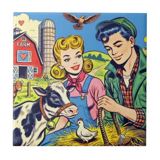 Retro Boerderij Comics Tegeltje (Voorkant)