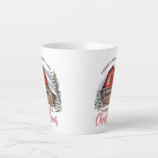 Retro boerderij Kerst rode schuur gezellige scène Latte Mok (Voorkant)