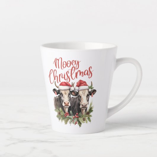 Retro boerderij Kerst twee koeien mooey dieren Latte Mok (Rechts)