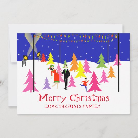 Retro Boerderij met kerstbomen Feestdagenkaart (Voorkant)