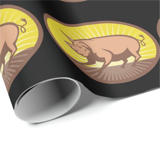 Retro Boerderij Pig met Sunburst Cadeaupapier (Rol Hoek)