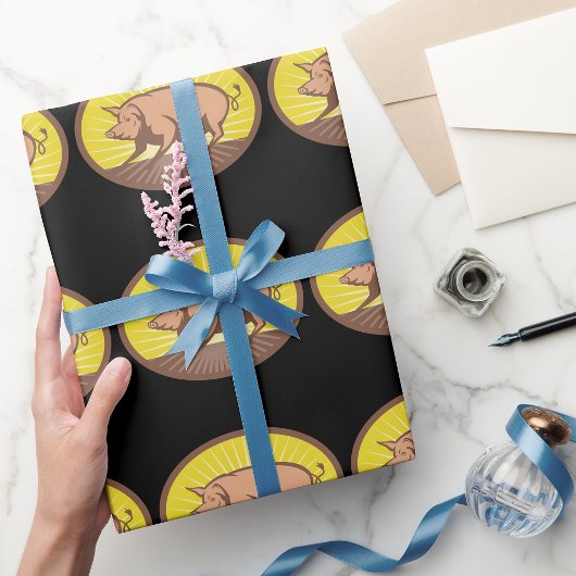Retro Boerderij Pig met Sunburst Cadeaupapier