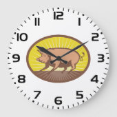 Retro Boerderij Pig met Sunburst Grote Klok (Voorkant)