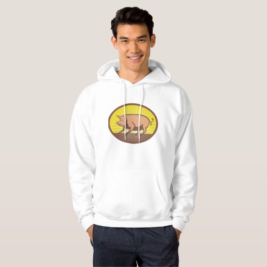 Retro Boerderij Pig met Sunburst Hoodie (Voorkant volledig)