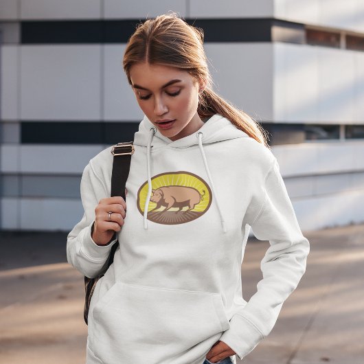 Retro Boerderij Pig met Sunburst Hoodie