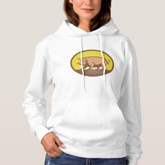 Retro Boerderij Pig met Sunburst Hoodie (Voorkant)