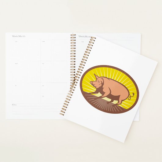 Retro Boerderij Pig met Sunburst Planner