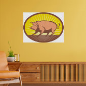 Retro Boerderij Pig met Sunburst Poster