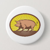 Retro Boerderij Pig met Sunburst Ronde Button 7,6 Cm (Voorkant)