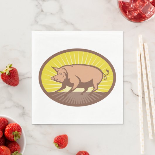 Retro Boerderij Pig met Sunburst Servet (Insitu)