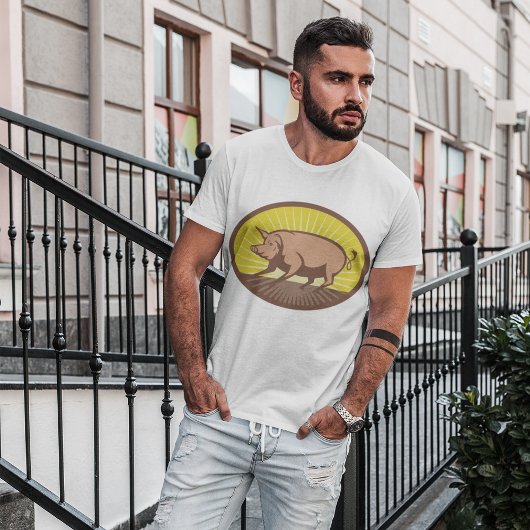 Retro Boerderij Pig met Sunburst T-shirt