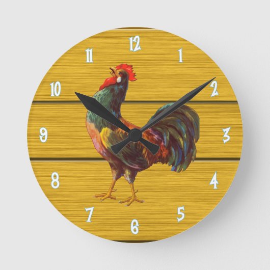 Retro Boerderij Rooster op Wood Art Kitchen Ronde Klok (Voorkant)
