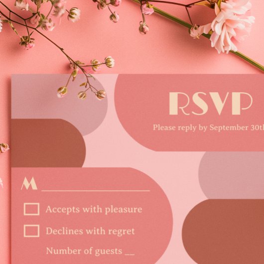 Retro Bogen Koraalroze Bruiloft RSVP Kaartje