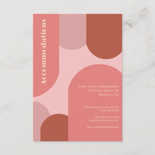 Retro Bogen Koraalroze Trouwaccommodaties Informatiekaartje (Voorkant)