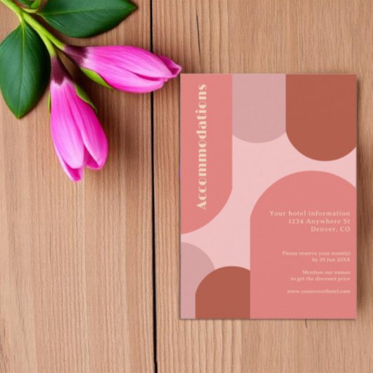 Retro Bogen Koraalroze Trouwaccommodaties Informatiekaartje