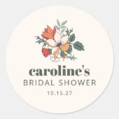 Retro Boheem Bloem Nouveau Bruiloft Feest Custom Ronde Sticker (Voorkant)